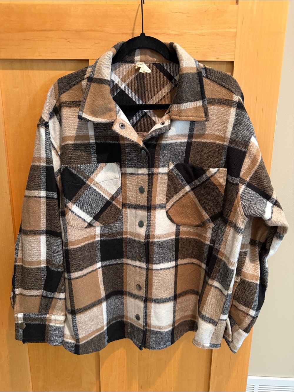 Women’s Plaid Shacket in Brown, Black & Cream